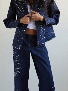 Understated Leather Denim Sunburst Jacket (xs)